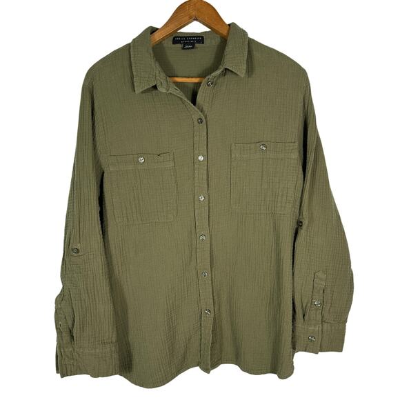Social Standard by Sanctuary Olive Green Gauze Button Shirt Women’s XXL - Picture 3 of 11